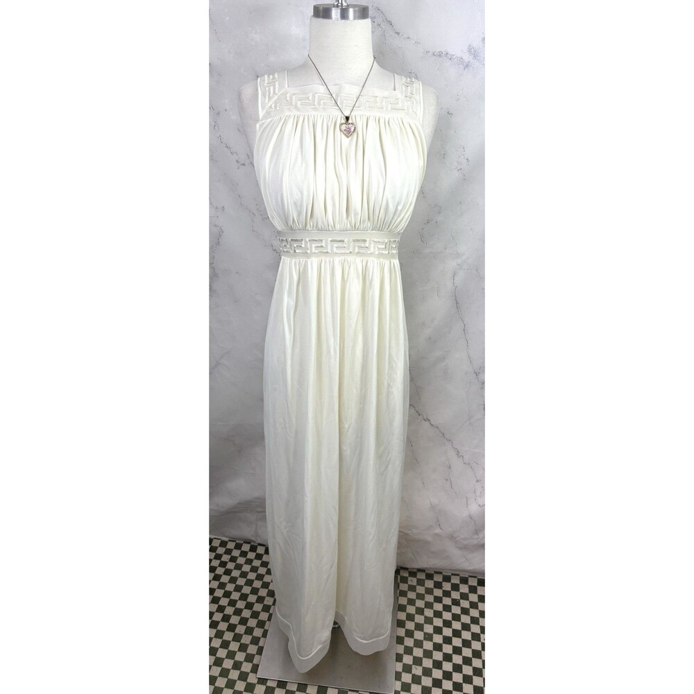 Vintage Grecian Goddess Nightgown Dress White Empire Waist Long Maxi 36 S Bride - Picture 2 of 16